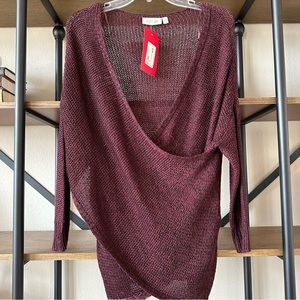 Evereve Burgundy Twist 3/4 Sleeve Knit Sweater